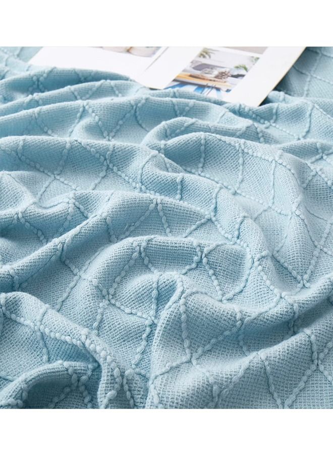 Soft Cozy Knit Blanket with Tassels for Couch and Bed Blue