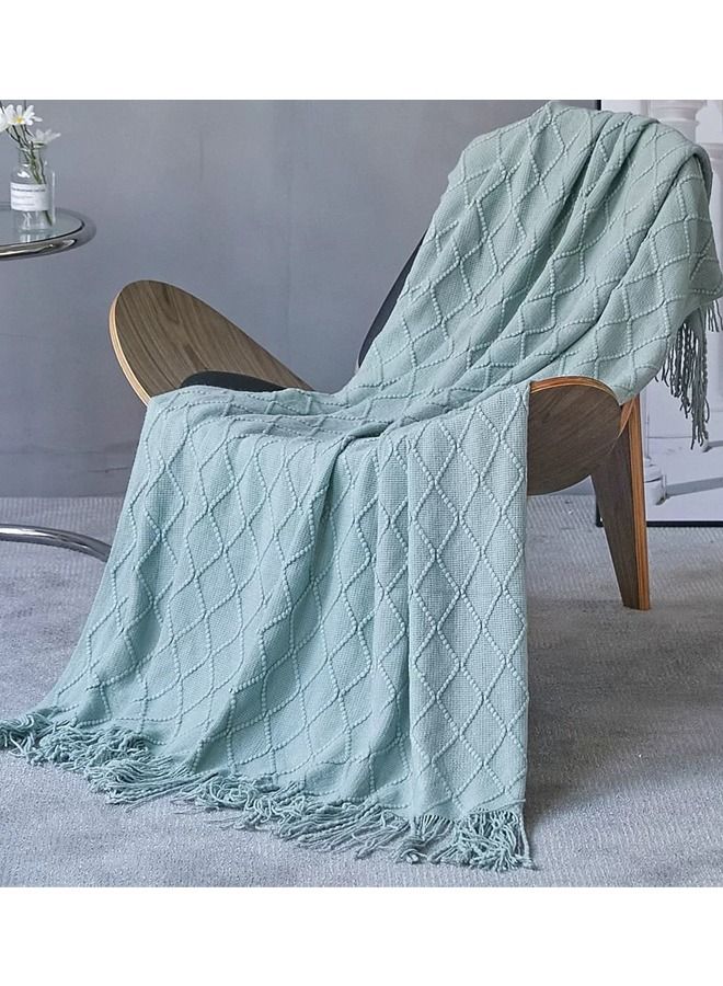 Soft Cozy Knit Blanket with Tassels for Couch and Bed Blue