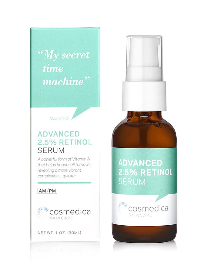 Advanced Retinol Serum 2.5% Corrective Resurfacing Formula With Organic Green Tea Hyaluronic Acid Vitamin E. Advanced Repair And Resurfacing To Reduce Wrinkles Deep Lines And Uneven Skin Tone.
