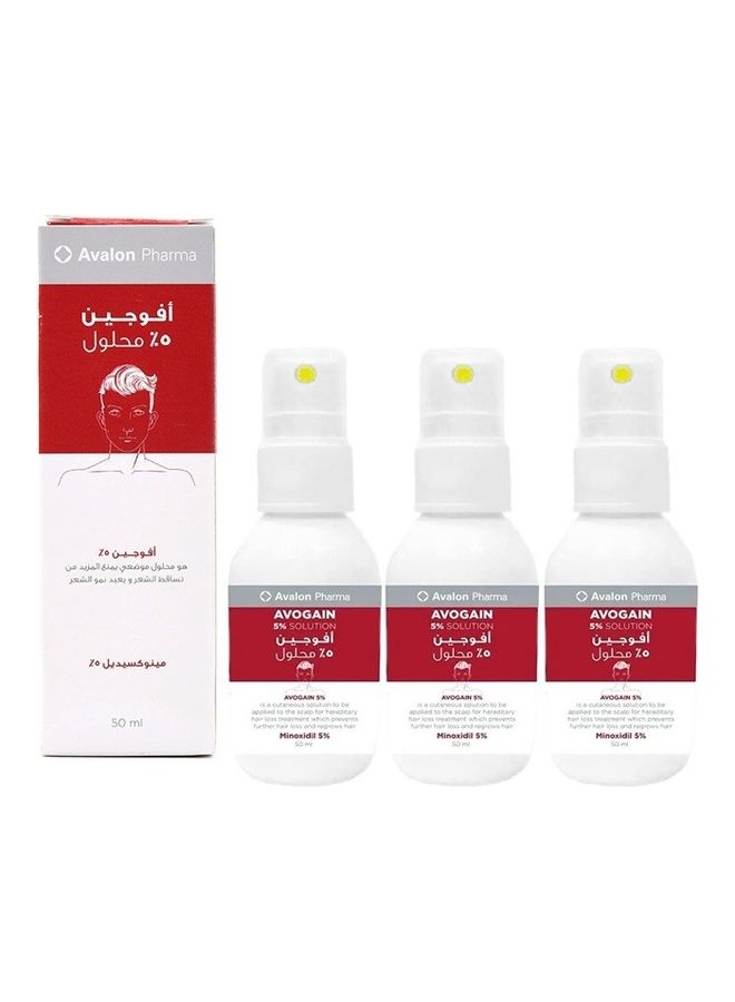 Avogain 5% Minoxidil Solution 50 ml 3 Month Supply Multicolour 50+50+50ml
