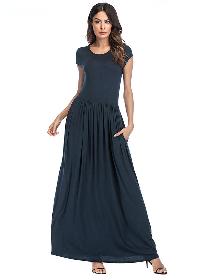 Elegant Short Sleeve Maxi Dress Blue