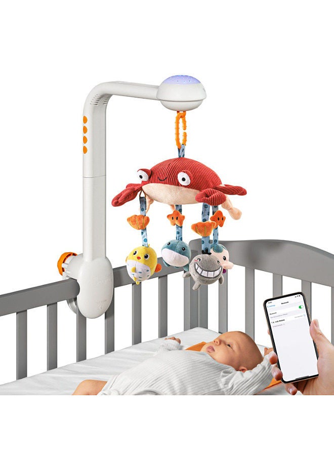 Multifunctional Crab Musical Baby Crib Mobile Toy Starry Projector Light with 360° Rotatable Cute Cartoon Hanging Rattles Pendants for Newborn Infants