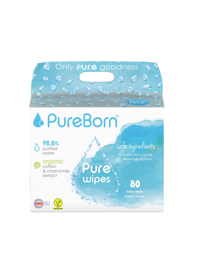 Organic Pure 80 Baby Wipes, Purified Water, Cotton And Chamomile Extract, 400g