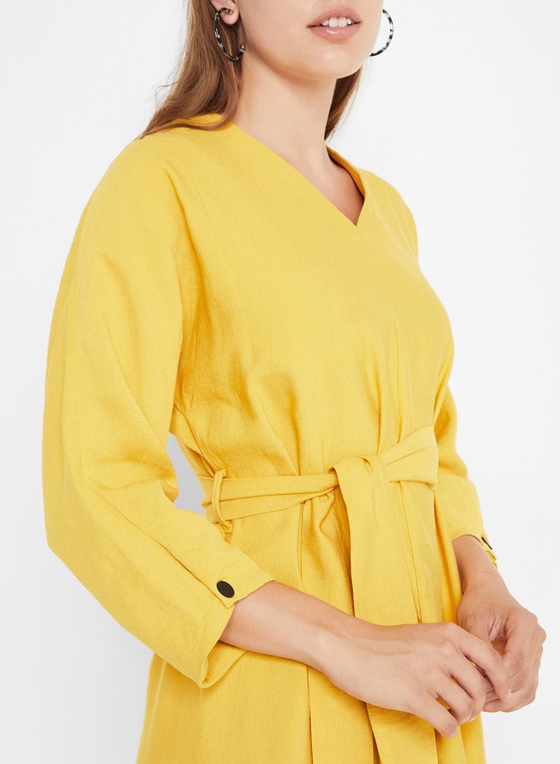 Belted Dipped Hem Dress Yellow