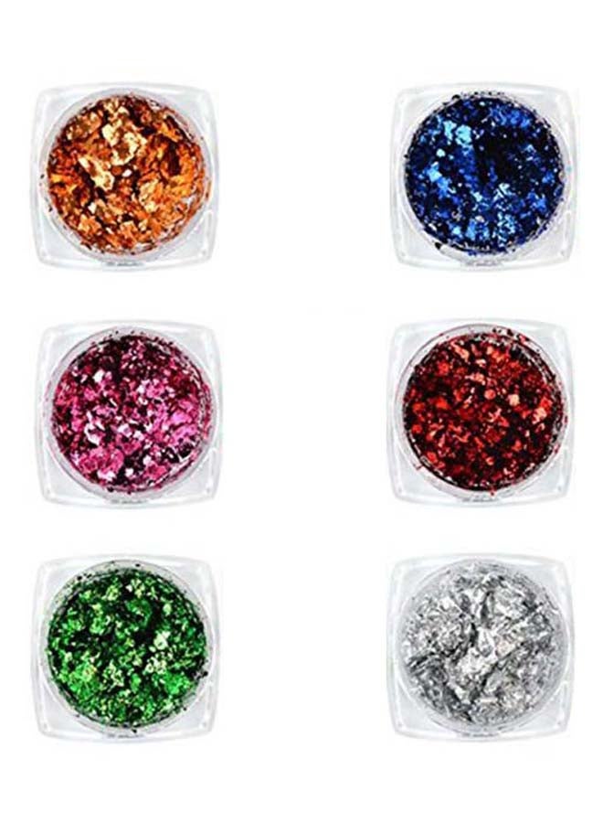 6-Piece 3D Mirror Effect Nail Polish Glitter Powder Set Multicolour