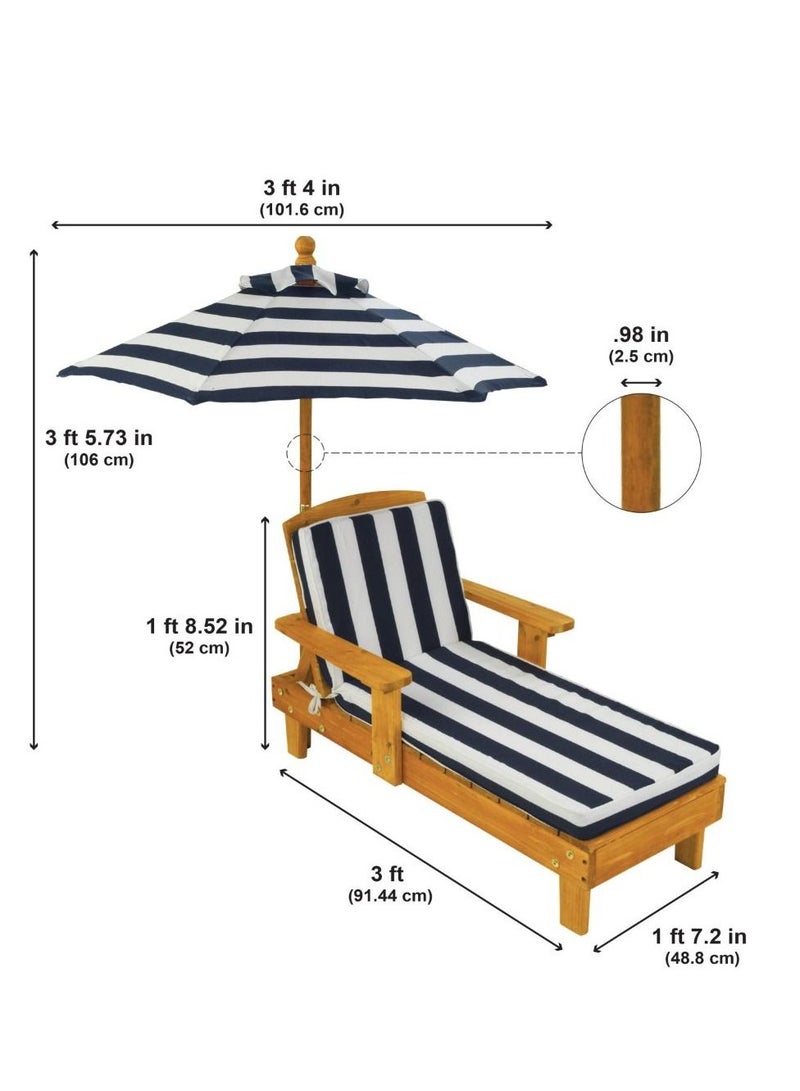 Outdoor Chaise With Umbrella Navy Blue/Brown/White