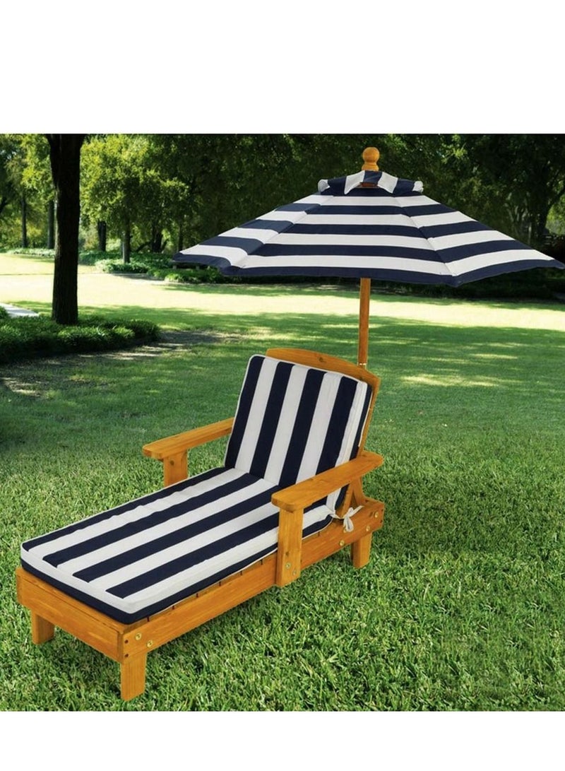 Outdoor Chaise With Umbrella Navy Blue/Brown/White