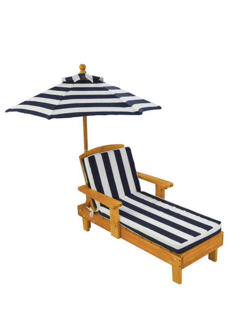 Outdoor Chaise With Umbrella Navy Blue/Brown/White