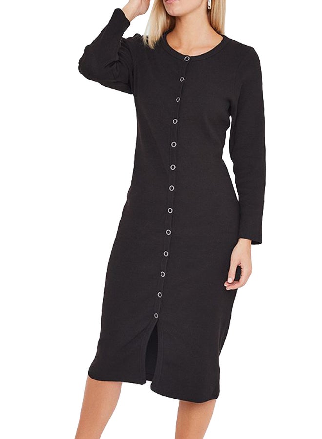 Button Down Knit Dress Black