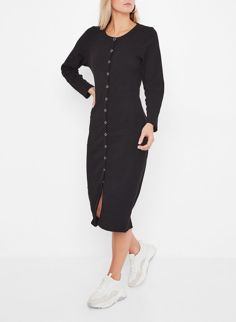 Button Down Knit Dress Black