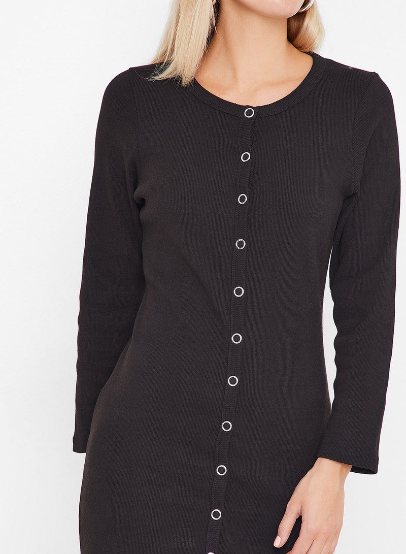 Button Down Knit Dress Black