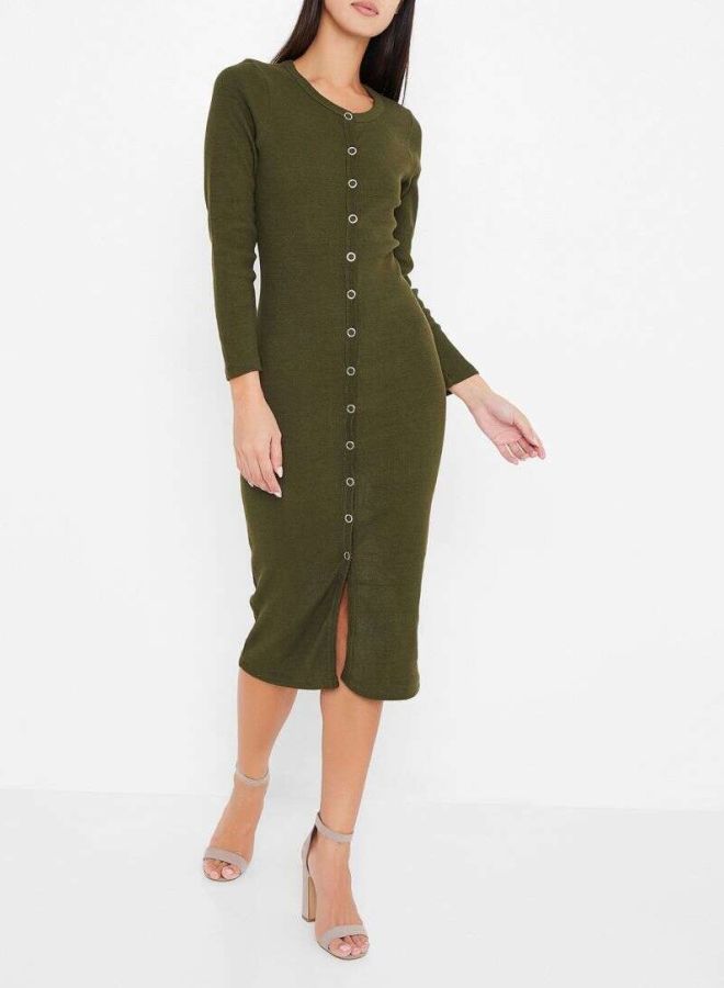 Button Down Knit Dress Olive