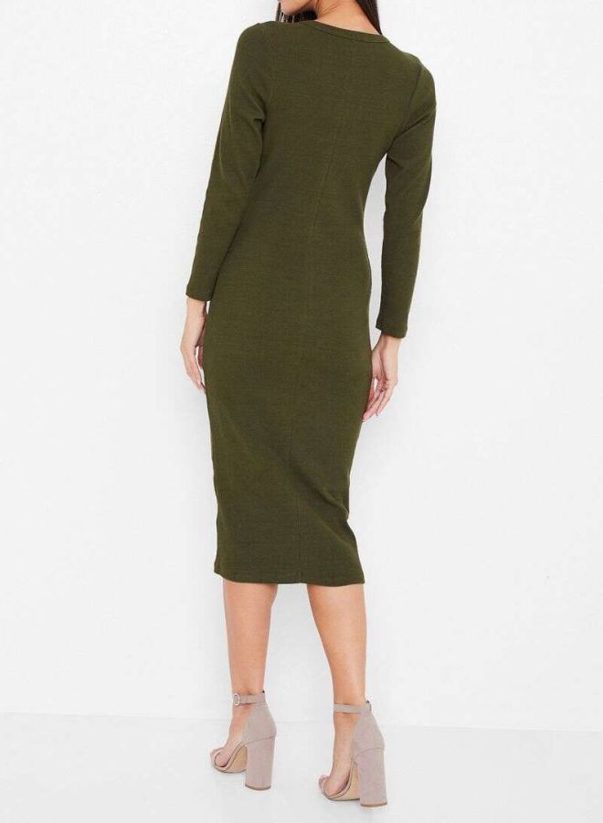 Button Down Knit Dress Olive