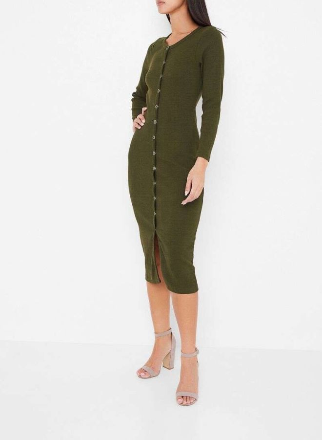 Button Down Knit Dress Olive