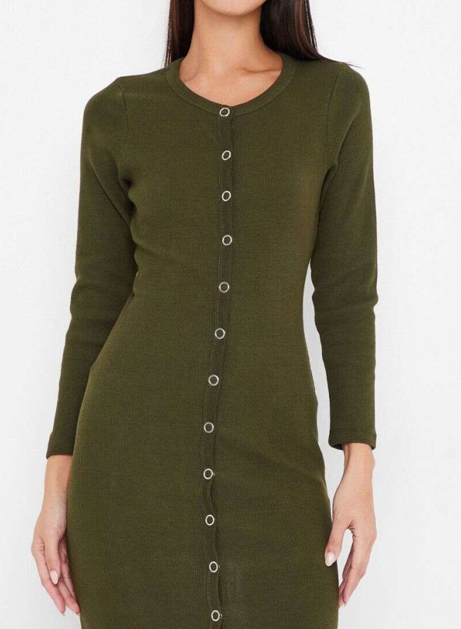 Button Down Knit Dress Olive