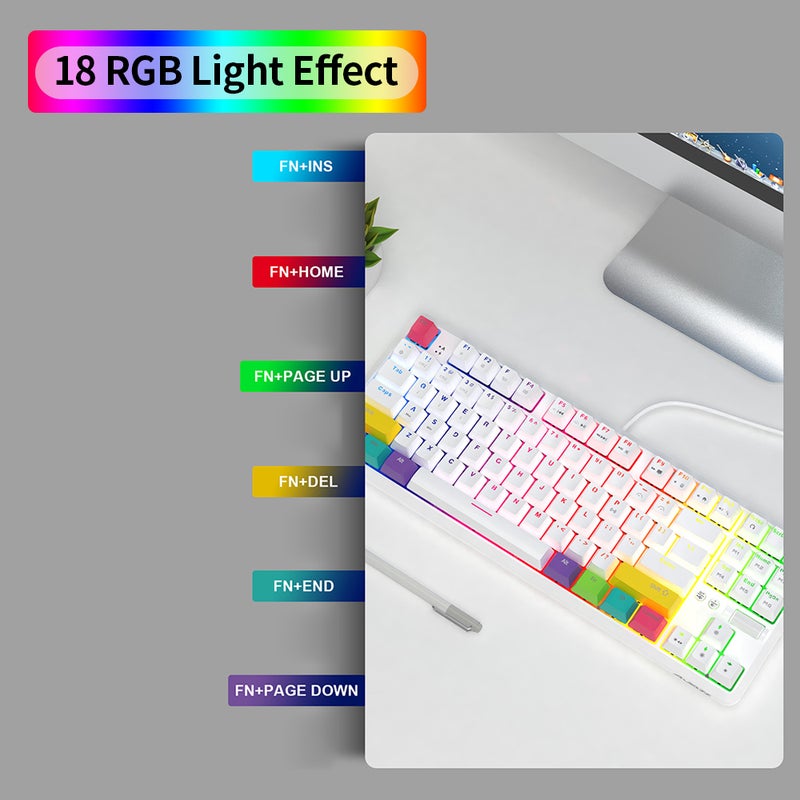 K870T Wired and Bluetooth Dual Mode RGB Color Backlight Mechanical Switches Gaming Keyboard - English