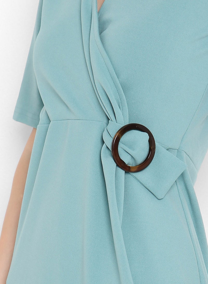 Buckle Detail Mini Short Sleeve Dresses Blue