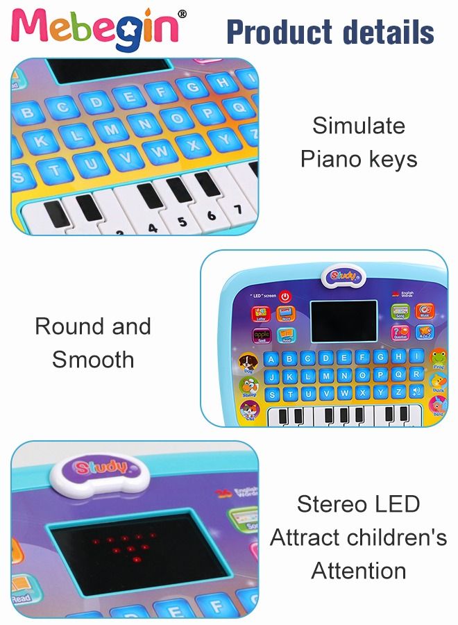 Kids Tablet Learning machine Pad Toy with A-to-Z Alphabet and 1-to-10 Numbers Piano Keys English Early Education Intelligent Story Machine Large-capacity Content Multi-functional Toy