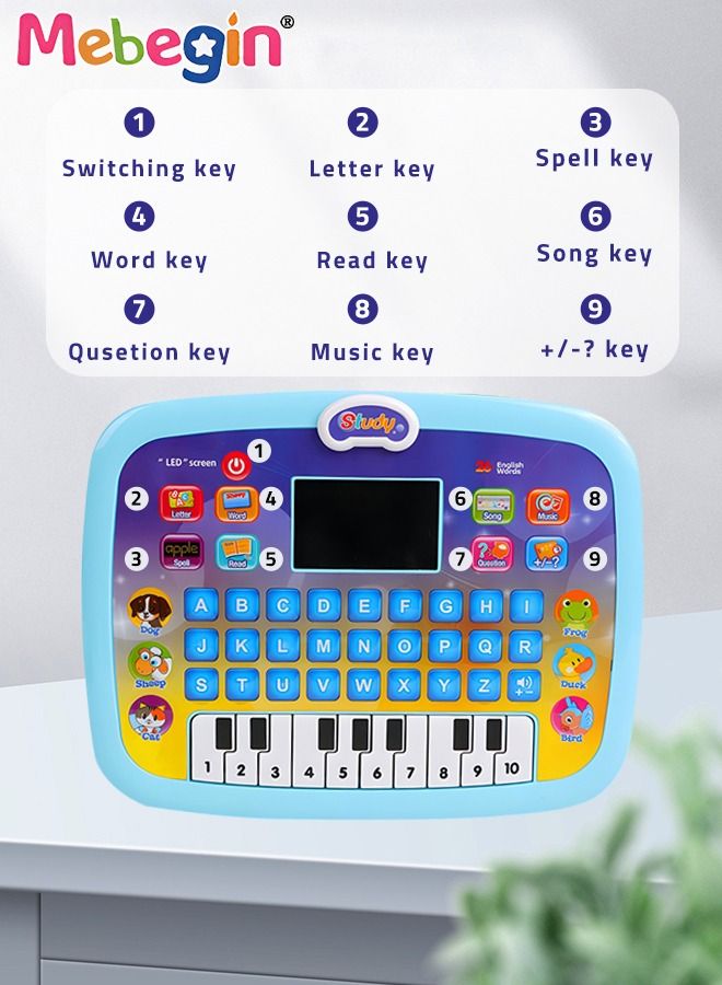 Kids Tablet Learning machine Pad Toy with A-to-Z Alphabet and 1-to-10 Numbers Piano Keys English Early Education Intelligent Story Machine Large-capacity Content Multi-functional Toy