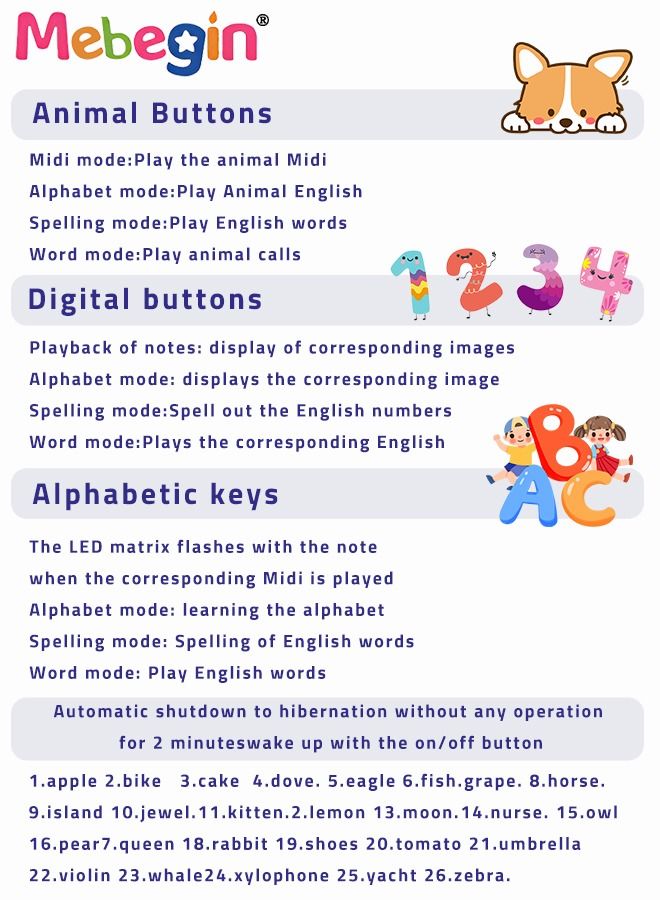 Kids Tablet Learning machine Pad Toy with A-to-Z Alphabet and 1-to-10 Numbers Piano Keys English Early Education Intelligent Story Machine Large-capacity Content Multi-functional Toy