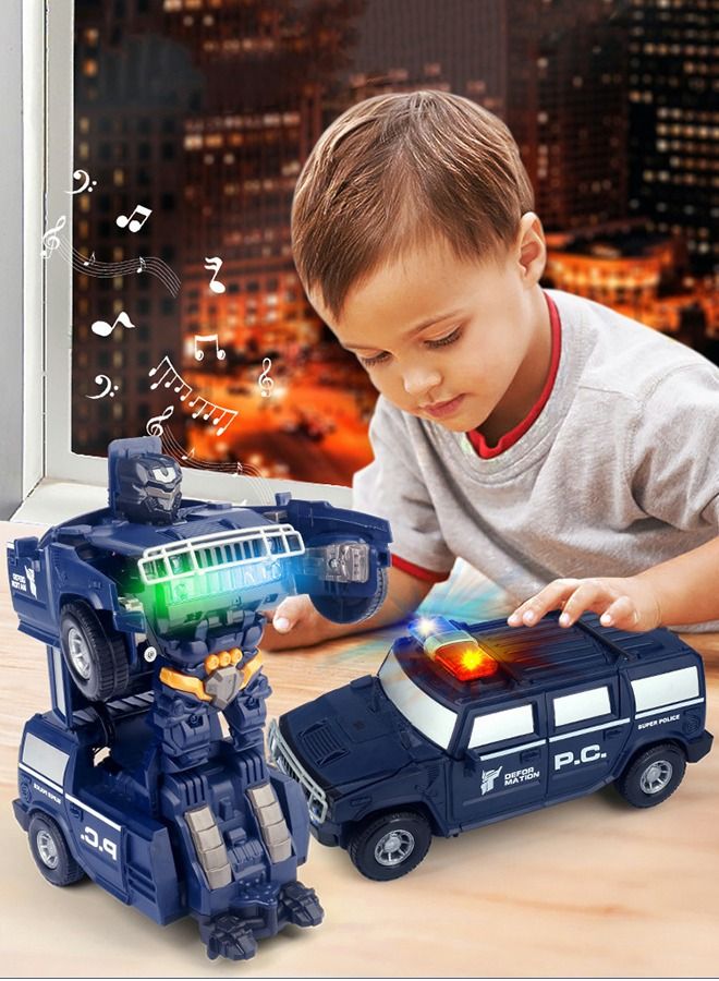 Robot Car Toy 2 in 1 Deformation Car，Transforming Toys Cars,Robot Cars Toys,Transform Car Robot,Police Car Toy with LED Light