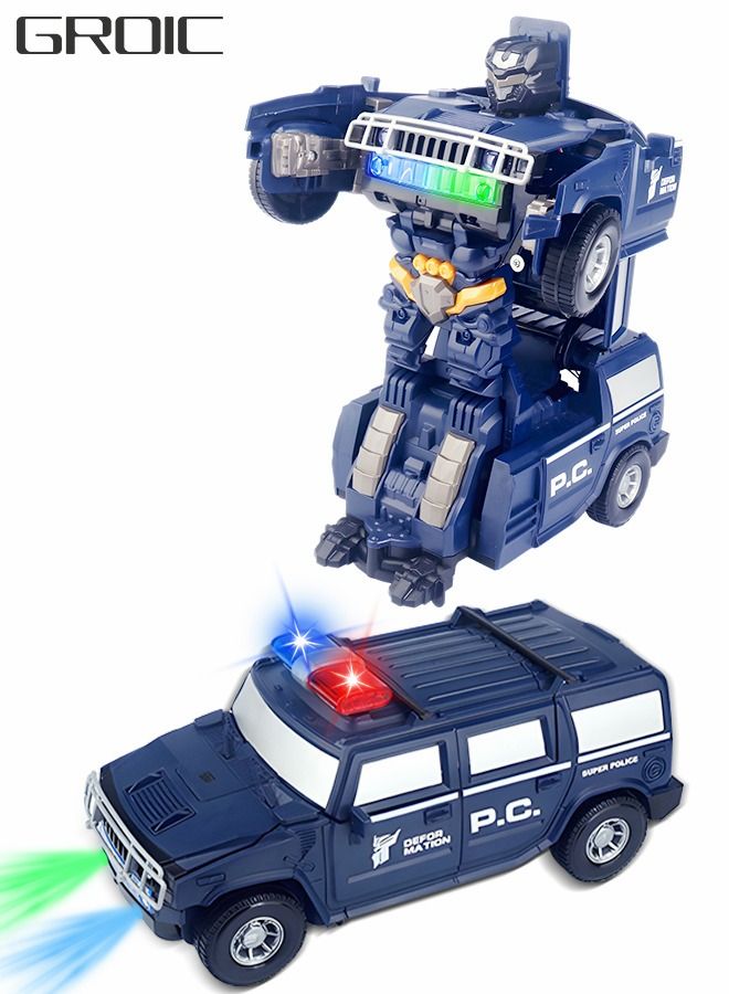 Robot Car Toy 2 in 1 Deformation Car，Transforming Toys Cars,Robot Cars Toys,Transform Car Robot,Police Car Toy with LED Light