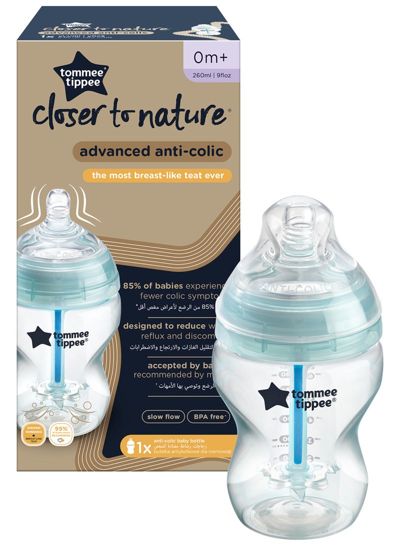 Pack Of 1 Advanced Closer To Nature Anti-Colic Feeding Bottle, 260 ml 0 Months+ Clear