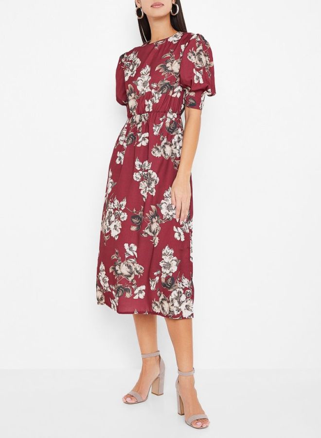 Open Back Midi Dress Burgundy Multi