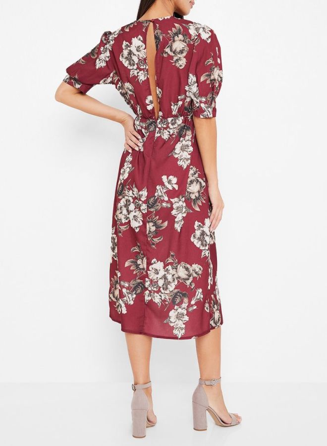 Open Back Midi Dress Burgundy Multi