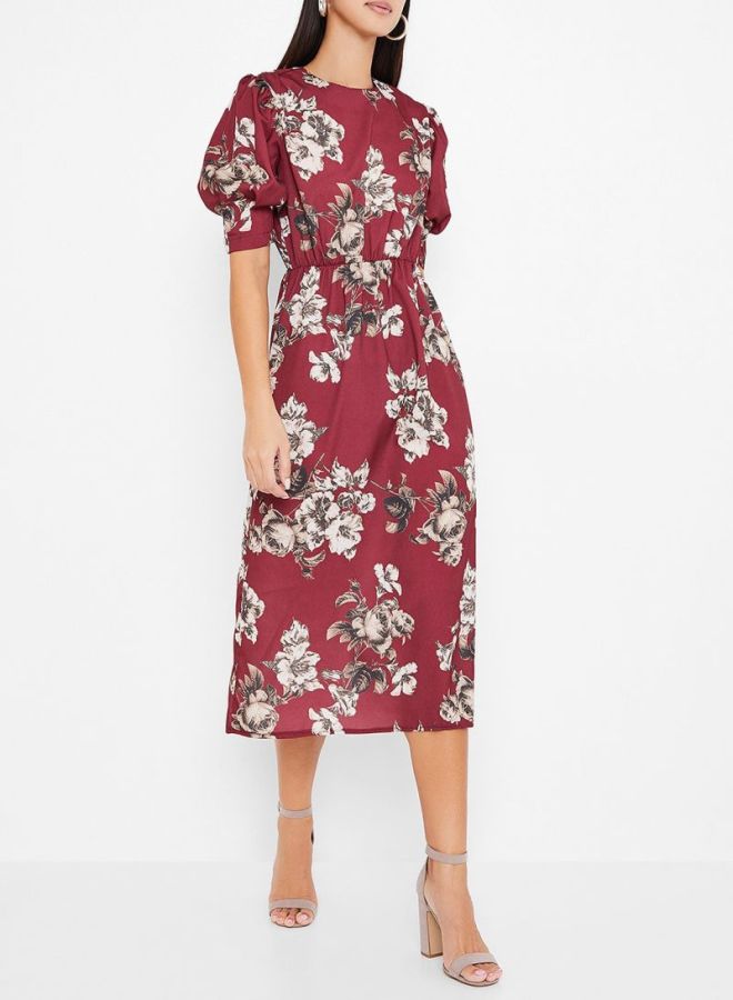 Open Back Midi Dress Burgundy Multi