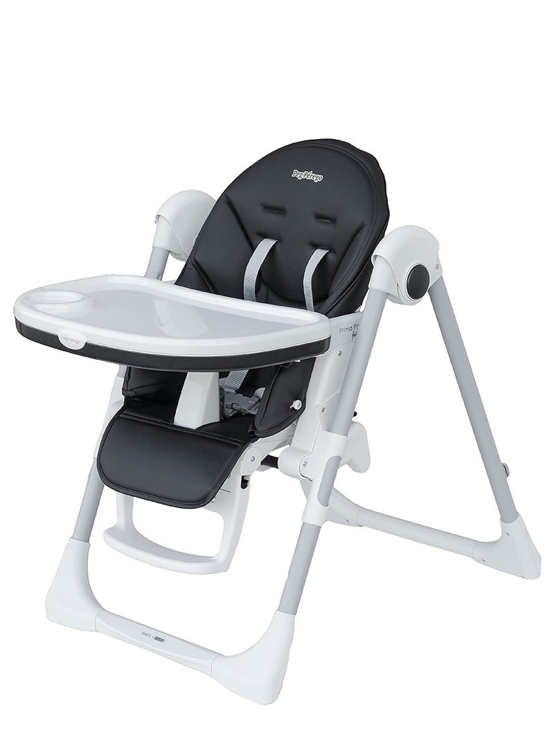 Prima Pappa Follow Me Licorice Highchair – Compact Folding Baby & Toddler Highchair with Recliner, Adjustable to 7 different heights, 5-Point Harness & Wheels, From 0–36 Months, Black