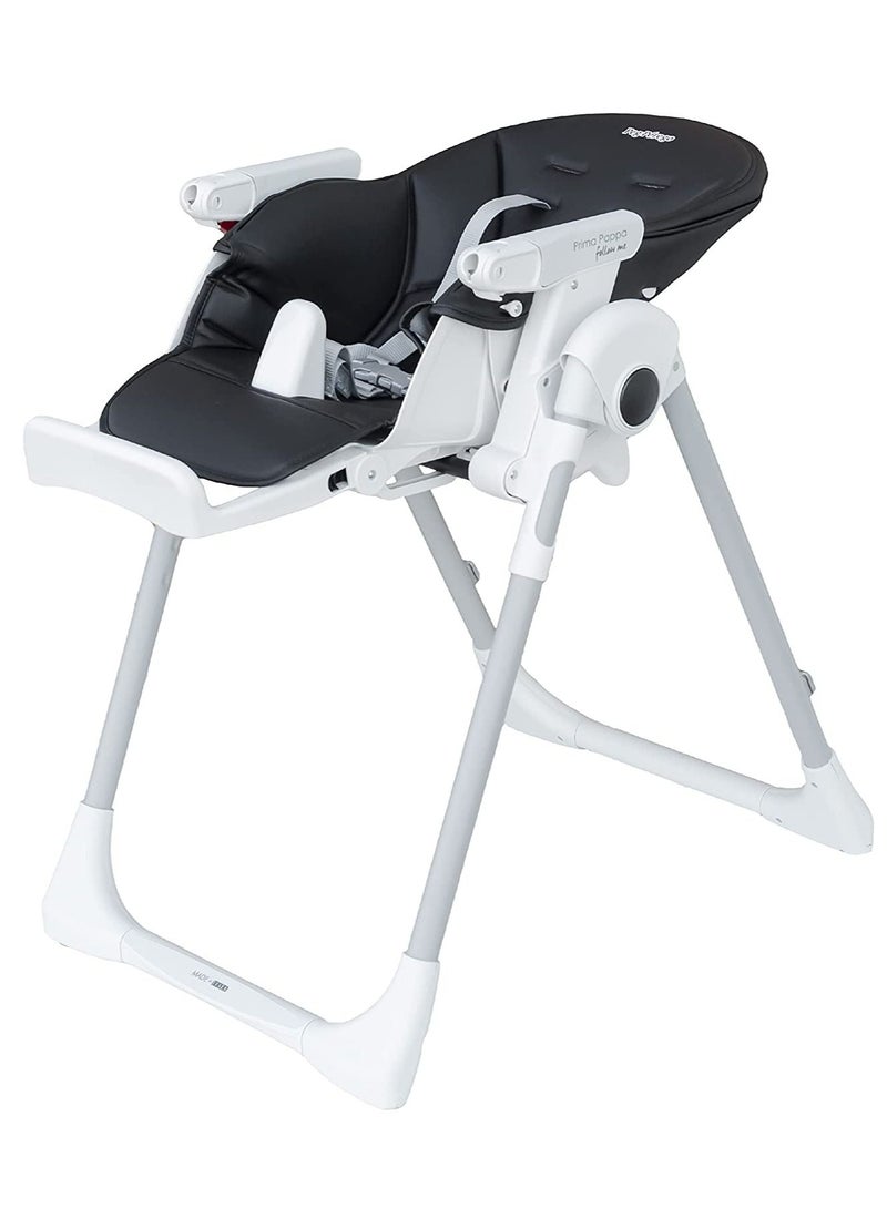 Prima Pappa Follow Me Licorice Highchair – Compact Folding Baby & Toddler Highchair with Recliner, Adjustable to 7 different heights, 5-Point Harness & Wheels, From 0–36 Months, Black