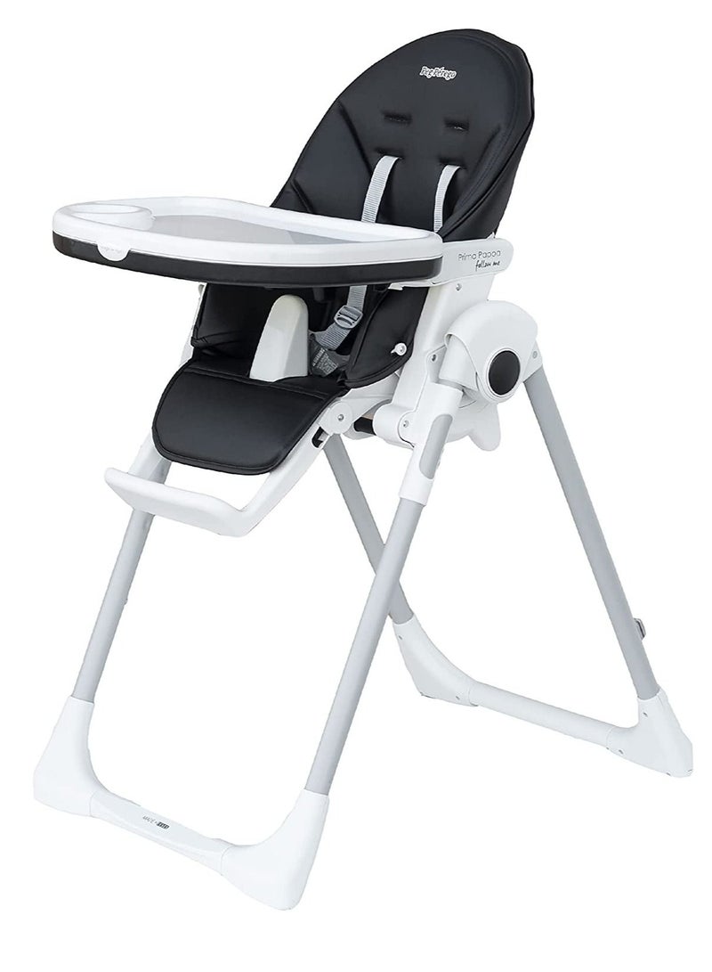 Prima Pappa Follow Me Licorice Highchair – Compact Folding Baby & Toddler Highchair with Recliner, Adjustable to 7 different heights, 5-Point Harness & Wheels, From 0–36 Months, Black