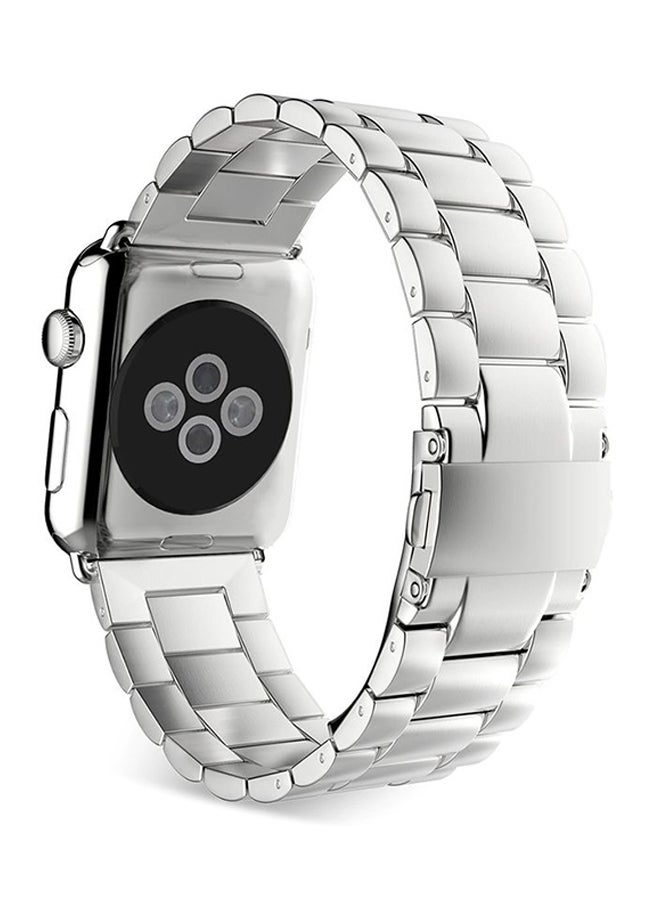 Stainless Steel Clasp Closure Wristband Replacement Strap For Apple Watch Series 3/2/1 Silver