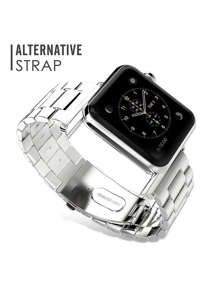 Stainless Steel Clasp Closure Wristband Replacement Strap For Apple Watch Series 3/2/1 Silver