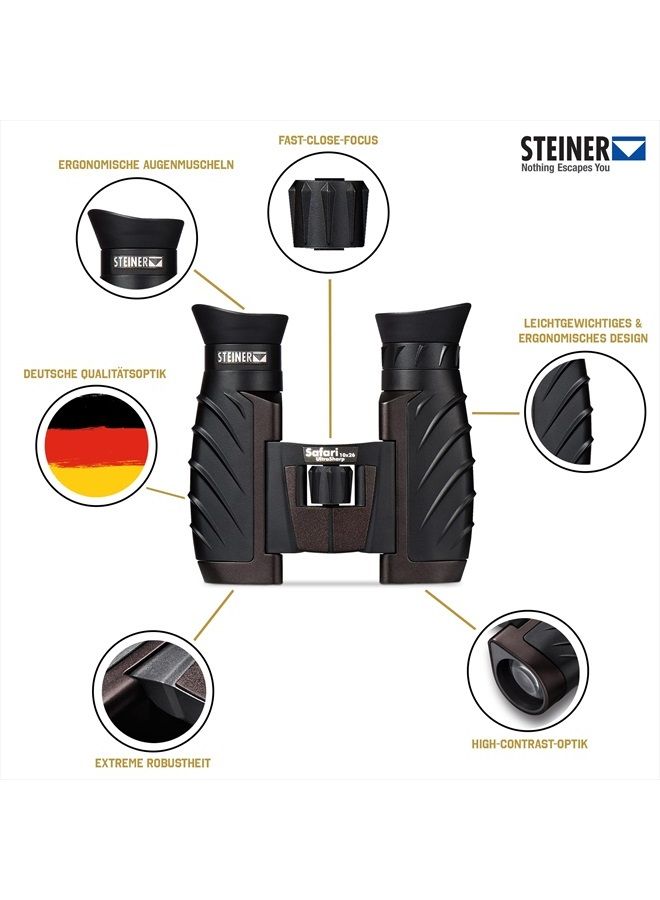 Safari UltraSharp Binoculars Compact Lightweight Performance Outdoor Optics, 10x26