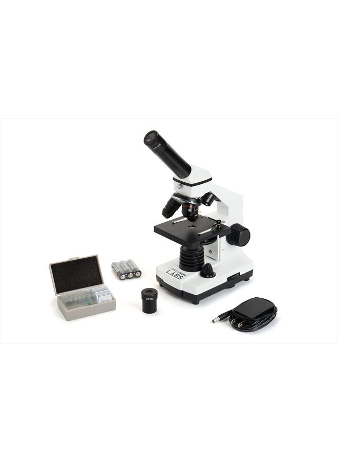 – Celestron Labs – Monocular Head Compound Microscope – 40-800x Magnification – Adjustable Mechanical Stage – Includes 2 Eyepieces and 10 Prepared Slides
