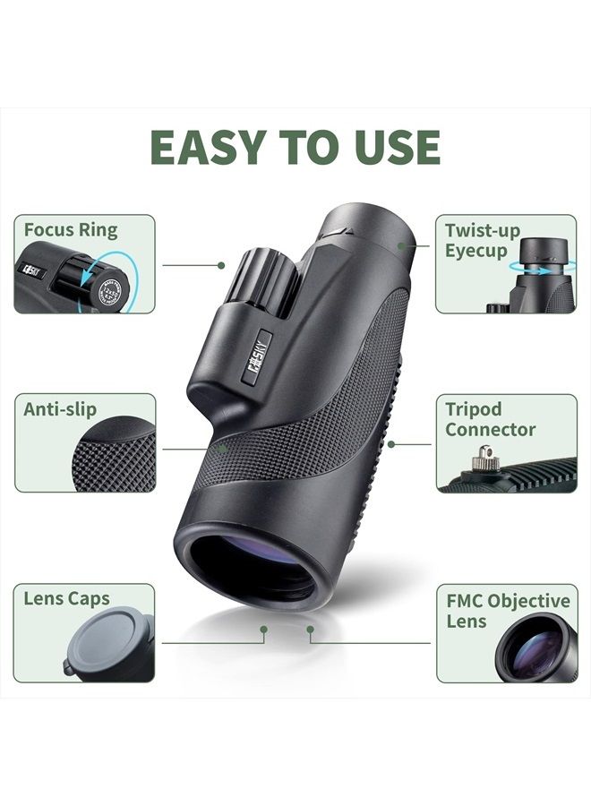 Titan 12X50 Monocular Telescope with Smartphone Holder - Waterproof Fog-Proof Shockproof Scope BAK-4 Prism FMC for Bird Watching Hunting Camping Traveling Wildlife Scenery