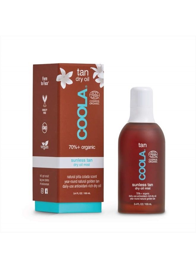 COOLA Organic Sunless Self Tanner Dry Oil Mist, Dermatologist Tested Anti-Aging Skin Care, Vegan and Non-GMO, Pia Colada, 3.4 Fl Oz