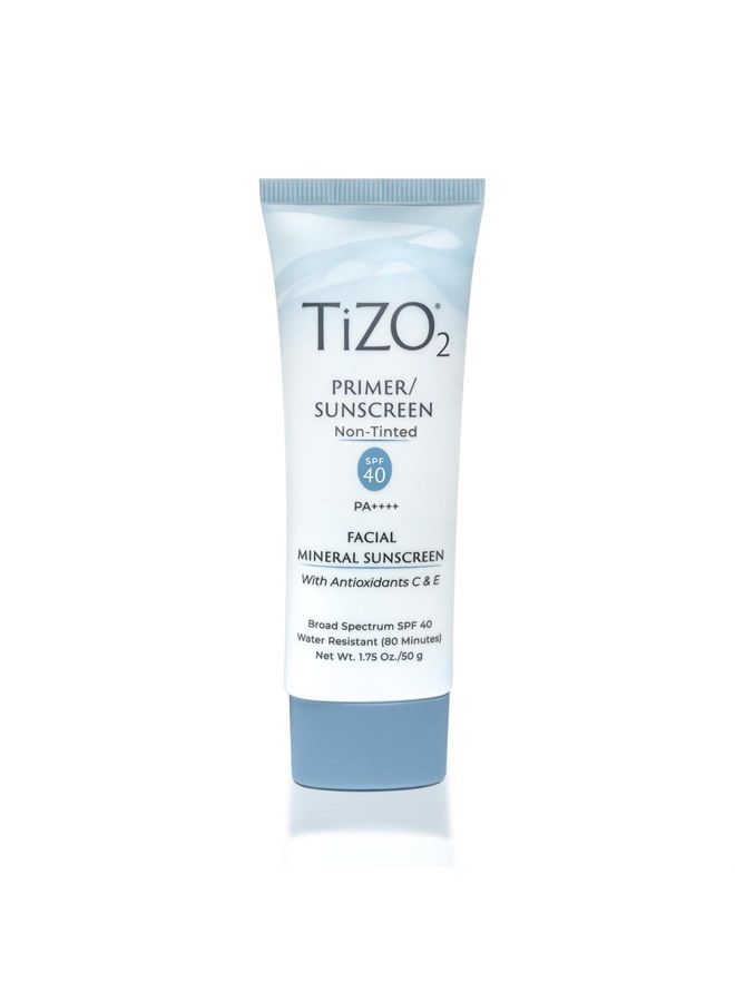 TiZO2 Facial Mineral Sunscreen and Primer, Non-tinted Broad Spectrum SPF 40 with Antioxidants, Sheer matte finish, Fragrance-Free, Oil-Free, Dermatologist-recommended, PA++++ 1.75 oz