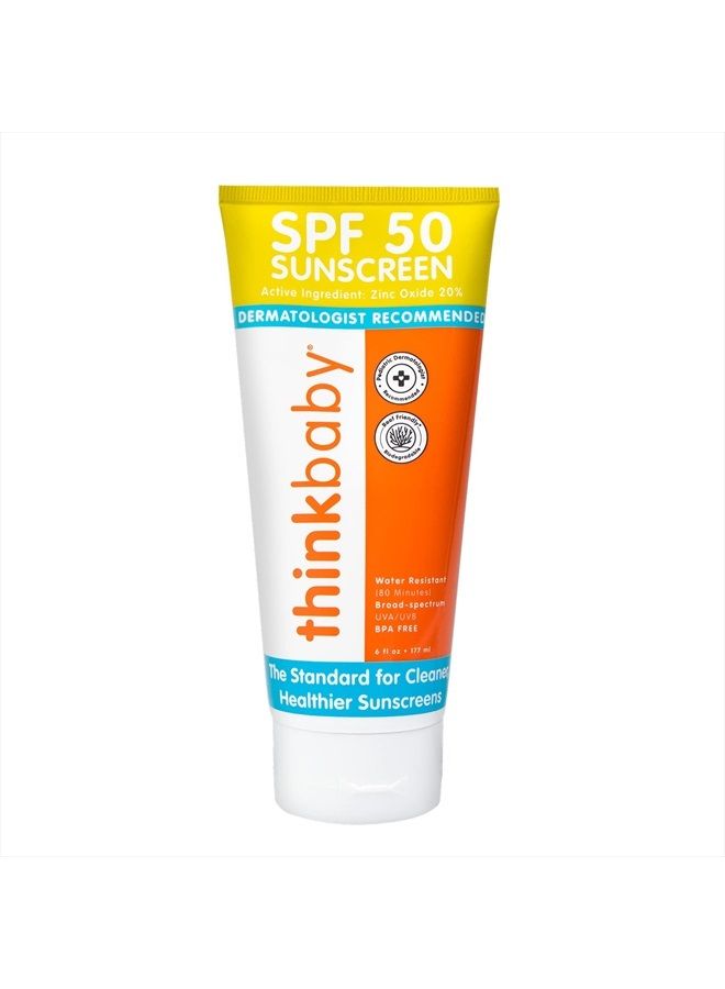 Thinkbaby SPF 50+ Baby Sunscreen – Safe, Natural Sunblock for Babies - Water Resistant Sun Cream – Broad Spectrum UVA/UVB Sun Protection – Vegan Mineral Sun Lotion, 6oz