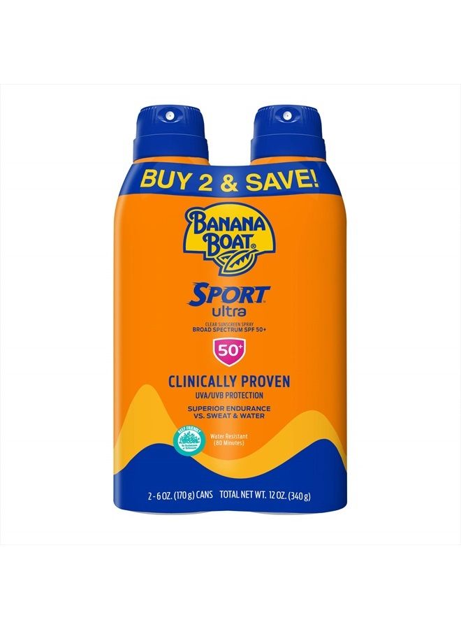 Sport Ultra SPF 50 Sunscreen Spray | Banana Boat Sunscreen Spray SPF 50, Spray On Sunscreen, Water Resistant Sunscreen, Oxybenzone Free Sunscreen Pack SPF 50, 6oz each Twin Pack