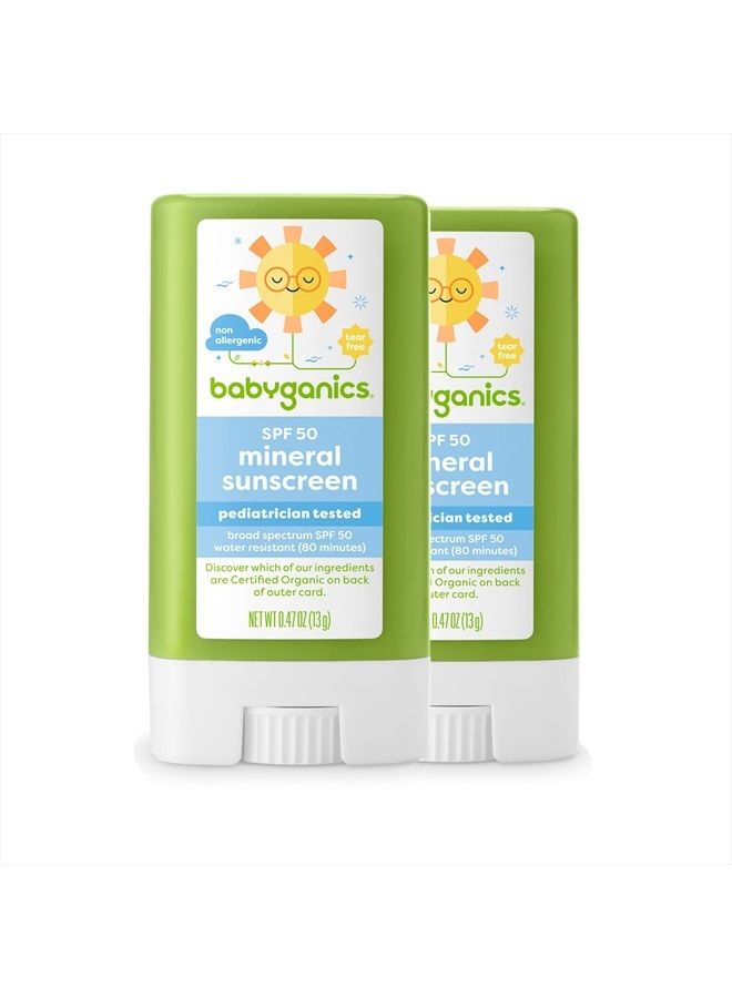 SPF 50 Travel Size Baby Sunscreen Stick UVA UVB Protection | Water Resistant |Non Allergenic, 2 Pack
