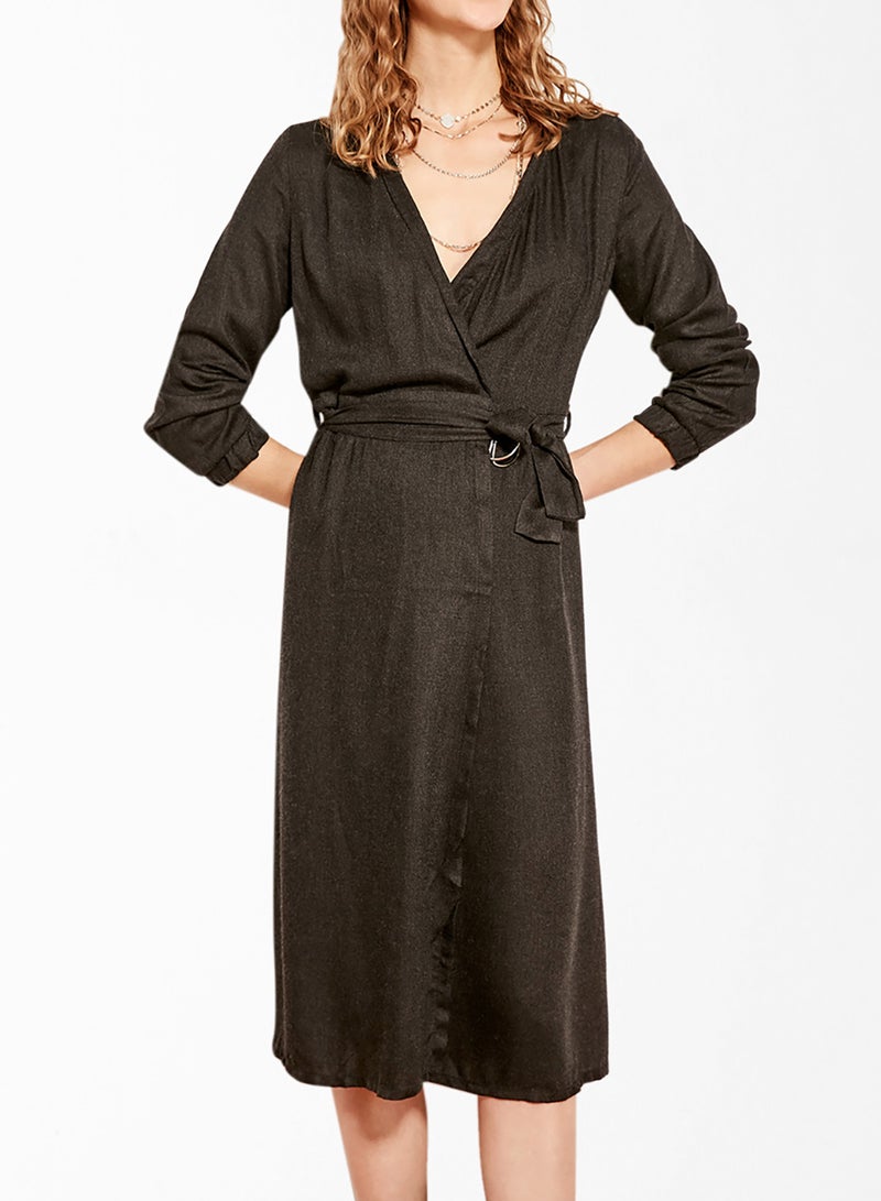 Coated Wrap Dress Black