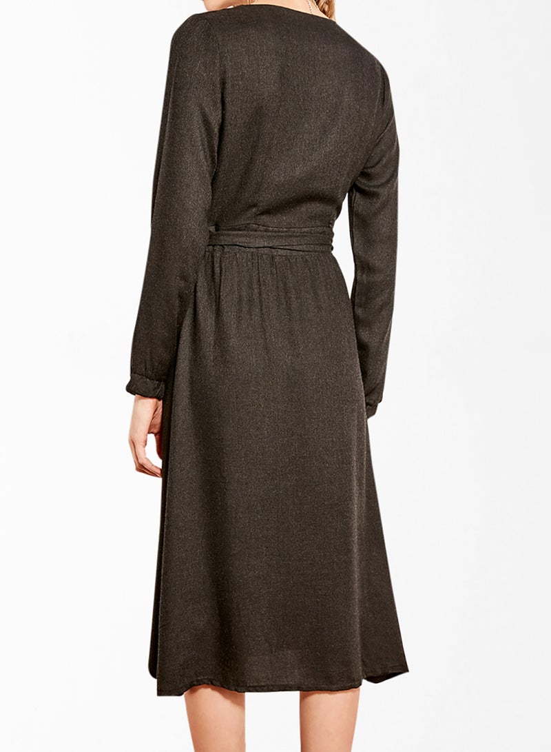 Coated Wrap Dress Black