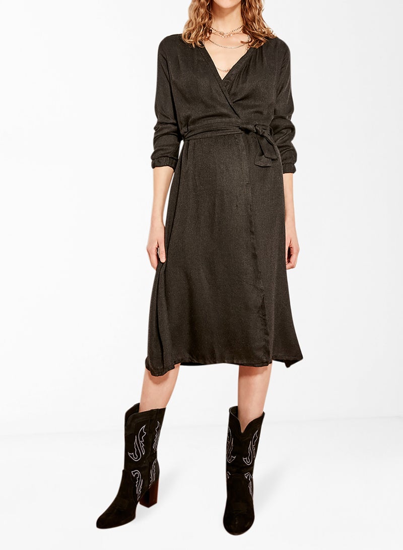 Coated Wrap Dress Black