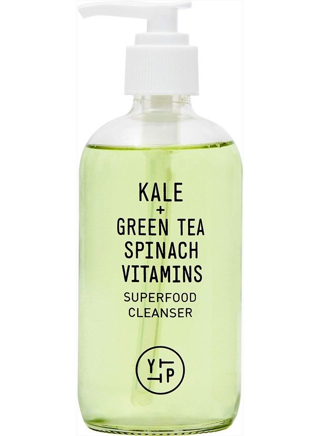Kale and Green Tea Facial Cleanser - Gentle Vegan Daily Face Wash - Powerful pH Balanced Makeup Remover + Pore Minimizer for All Skin Types (8oz)