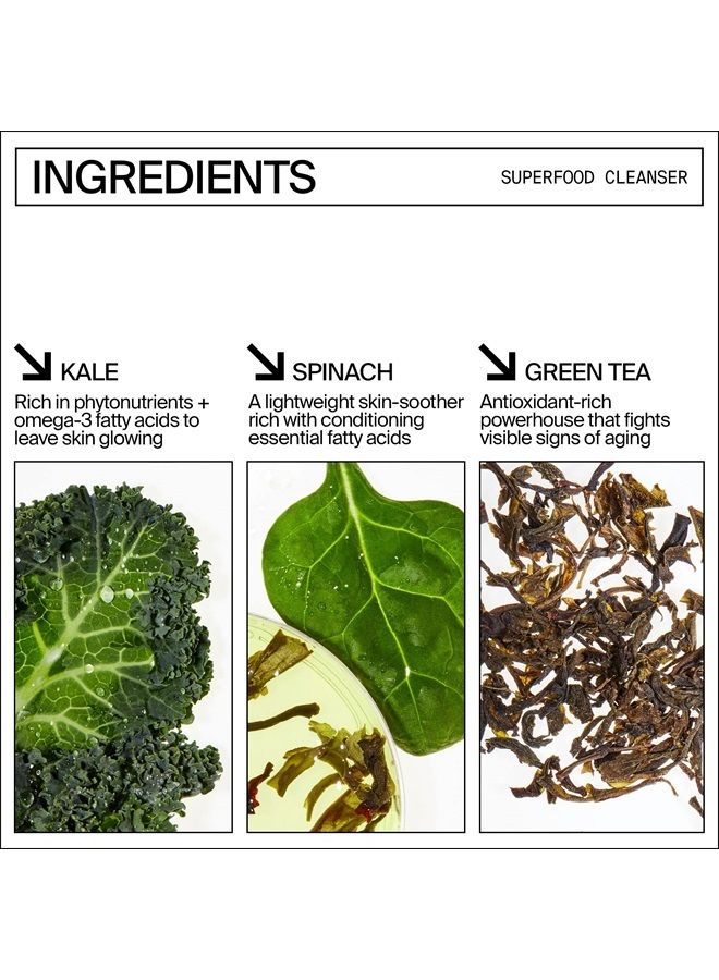 Kale and Green Tea Facial Cleanser - Gentle Vegan Daily Face Wash - Powerful pH Balanced Makeup Remover + Pore Minimizer for All Skin Types (8oz)