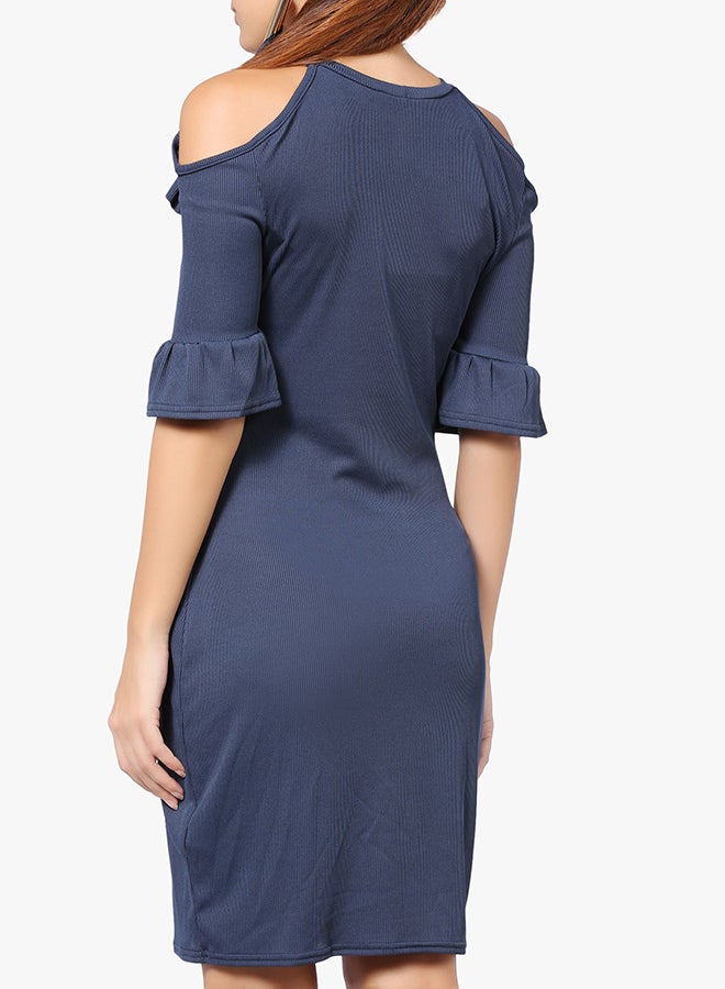 Jersey Bell Sleeve Bodycon Dress Navy
