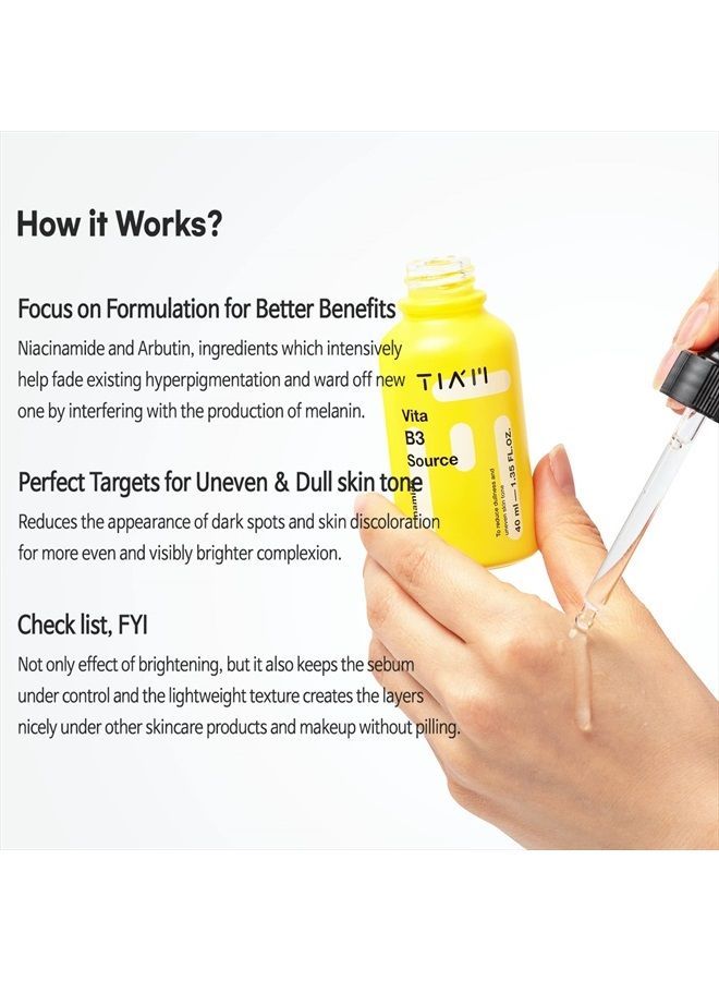 Vita B3 Source, 10% Niacinamide Serum, 2% Arbutin, Hyperpigmentation, Dark Spot Treatment, 1.35 Fl Oz